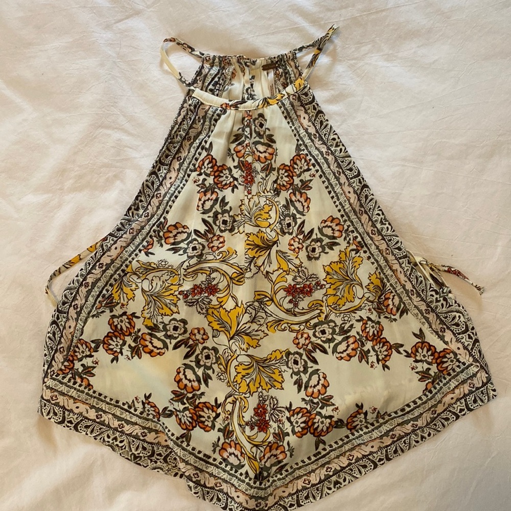 Free People satin ivory print top!